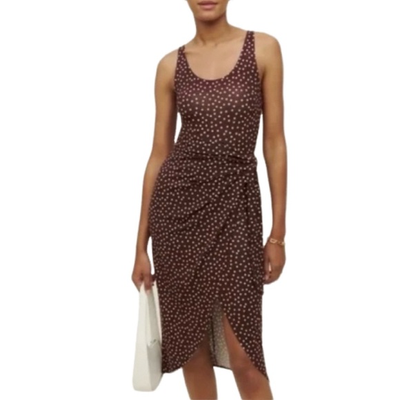 NWT Reformation Kaila Mocha Polka Dot Print Wrap Dress - Sz XS - Picture 1 of 11